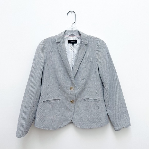 Talbots Linen Blend Striped Blazer - Picture 1 of 8